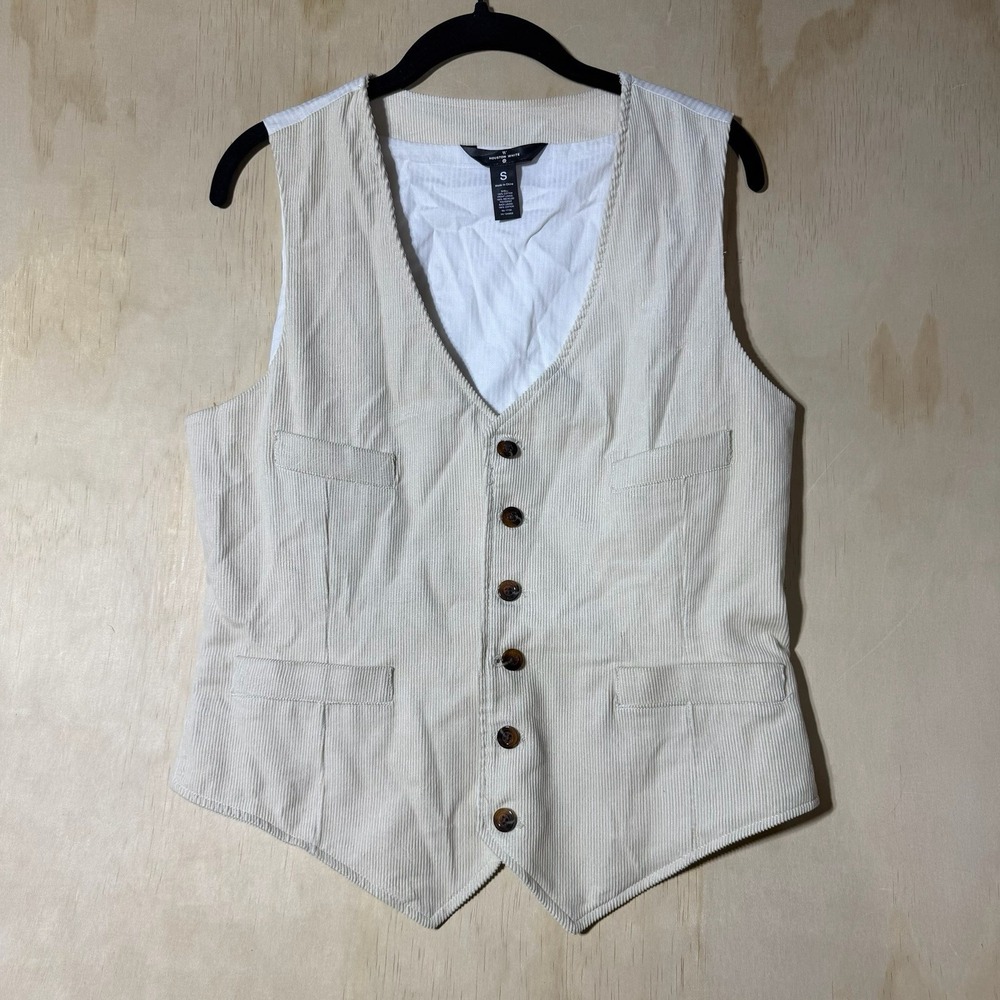 Houston White Men's Small Cream Corduroy Suit Vest Waistcoat Cotton Button